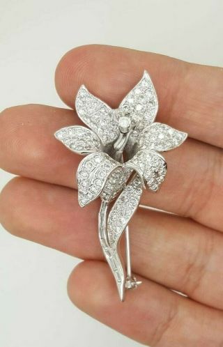 Vintage Estate 18k 750 White Gold Diamond Flower Rose Pendant Brooch Pin Vs - G