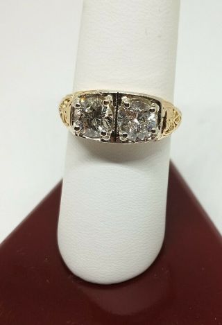 Art Deco Antique Diamond Ring 1.  50 Carats Old Mine Cut 14 k Two Tone 2