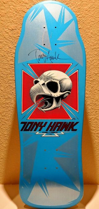 Vintage Og Powell Peralta Signed Tony Hawk Chicken Skull Skateboard