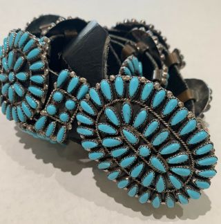 Vintage Navajo Paul Jones Petit Point Turquoise And Sterling Silver Concho Belt