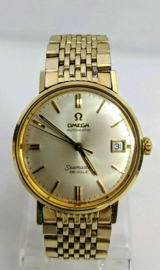 Vintage Omega Seamaster Deville Automatic Date 14k Gold Case With Band