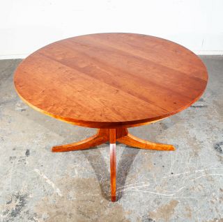 Mid Century Modern Dining Table Solid Cherry Wood Sculpted Round Custom Vintage