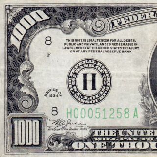 Vintage Us 1934 St.  Louis $1000 One Thousand Dollar Bill Fr.  2211 500 H00051258a