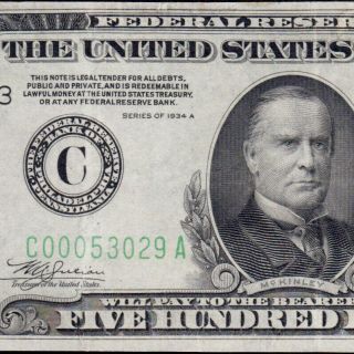 Vintage Us Philadelphia 1934a $500 Five Hundred Dollar Bill Fr.  2202 - C C00053029a