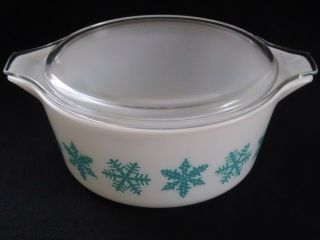 Vintage Rare Pyrex Turquoise Snowflake 2 1/2 Qt Casserole & Lid 475 Htf