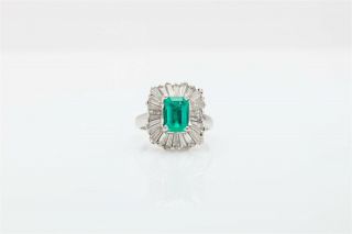 Antique 1950s $10,  000 4ct Colombian Emerald Diamond Halo Platinum Ring Rare Read
