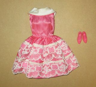 Japanese Exclusive Francie Pink Satin Dress With White Lace Accents