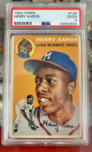 1954 Topps Hank Aaron Milwaukee Braves 128 Baseball Card Psa 2 Good