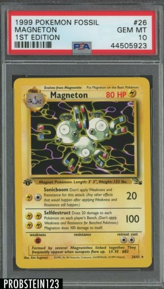 1999 Pokemon Fossil 26 1st Edition Magneton Psa 10 Gem