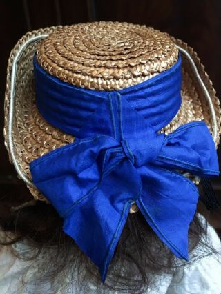 antique English poured wax doll - Montanari - fabulous hat,  sweet face 3
