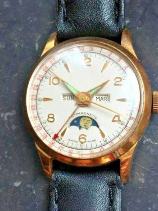 Ultrarare High Class Valjoux 89 Triple Calendar Moonphase Watch Perfect Vintage