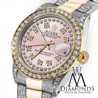 Ladies Rolex Oyster Perpetual Datejust 26mm Custom Diamond Dial Vintage Style