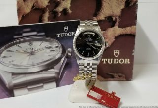 Vintage Rolex Tudor 94510 Day Date Oyster Prince Black Dial W Box Tags Booklets