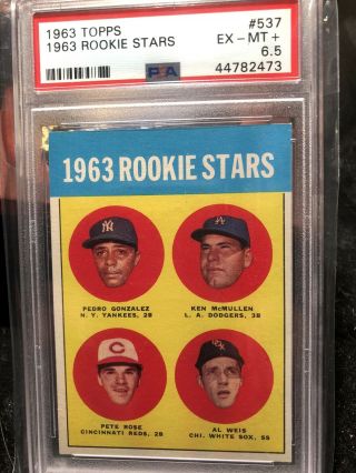 1963 Topps Pete Rose Cincinnati Reds Psa 6.  5 537 Rc Rookie Card