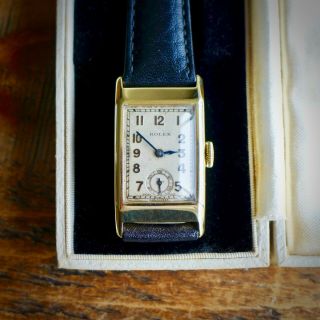 A Stunning Gents Vintage 1936 Rolex 9ct Solid Gold Rectangular Wristwatch