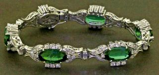Vintage 1950s Heavy Platinum 22.  14ctw Vs Diamond/green Tourmaline Link Bracelet