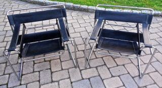 Vintage Wassily??? Gavina Knoll Marcel Breuer Black Leather Chairs