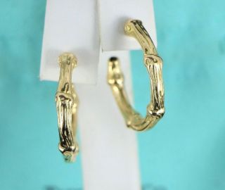 $3,  800 Rare Vintage 1996 Tiffany & Co 18k Yellow Gold Bamboo Style Hoop Earrings