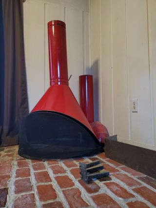 Vintage Retro Mid Century Modern Red Enamel Cone Fireplace - Preway Style