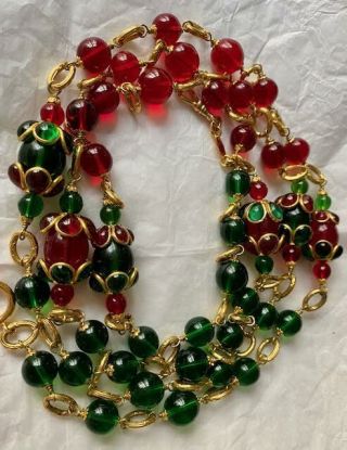 RARE COUTURE 1994 VINTAGE CHANEL RED GREEN GRIPOIX GLASS NECKLACE 2