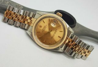 Vintage 1969 Rolex Oyster Perpetual Datejust 18k Gold Bezel Watch & Bracelet