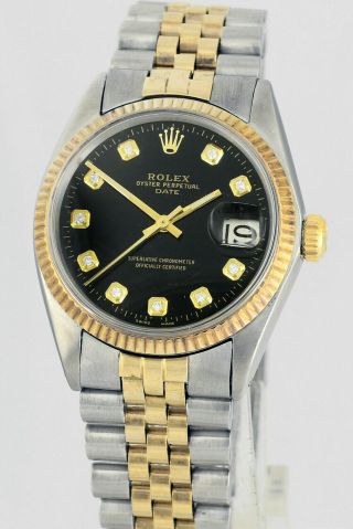 Vintage Rolex Oyster Perpetual Date 1500 14kt Gold Steel Mens Wrist Watch