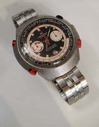 Rare Mens Vintage Hamilton Chrono - Matic Count Down World Timer Wristwatch