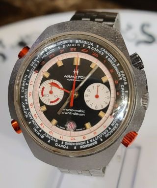 Rare Mens Vintage Hamilton Chrono - matic Count Down World Timer Wristwatch 2