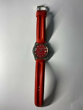 Mens Vintage Rolex Oyster Perpetual Datejust 36mm Red Diamond Dial Watch