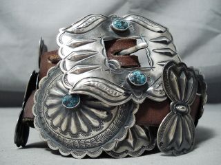 Extremely Rare Turquoise Vintage Navajo Sterling Silver Concho Belt