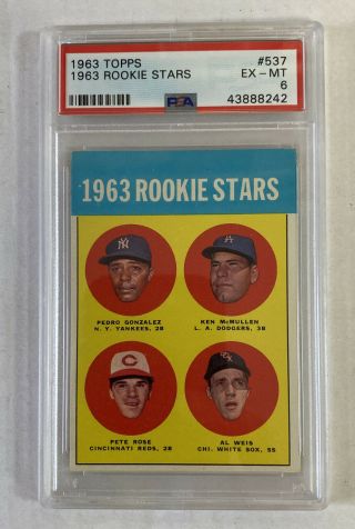 1963 Topps Pete Rose Cincinnati Reds 537 Baseball Card Psa 6 Ex - Mt