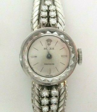 Vintage 18 K White Gold Rolex Diamond Ladies Watch