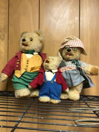 Vintage German Schuco Mohair Bears " Googlie Eyed " Yes/no,  Good Cond,  Set Of 3