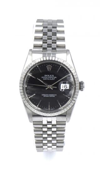 Vintage Gents Rolex Datejust 16030 Wristwatch Black Dial Stainless Steel C1987