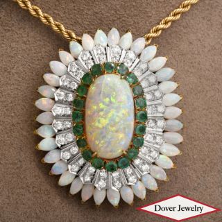Vintage Diamond 15.  30ct Opal Emerald 18k Gold Large Pin Pendant 24.  5 Grams Nr