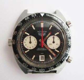 Vintage Mens Heuer Autavia 1163v Chronograph Automatic Watch Runs But Needs Tlc