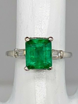 Antique 1950s $12,  000 4.  50ct Aaa,  Colombian Emerald Diamond Platinum Ring