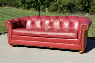 Vintage Leather Chesterfield Tufted Sofa Couch Nailhead Trim Office Furniture