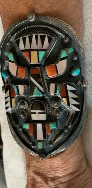 Vintage/old Pawn Native American Silver And Turquoise Cuff Bracelet.  Very Huge