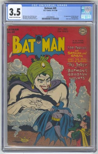 Batman 49 Cgc 3.  5 Vintage Dc Comic Key Joker Cover 1st Vicki Vale & Mad - Hatter
