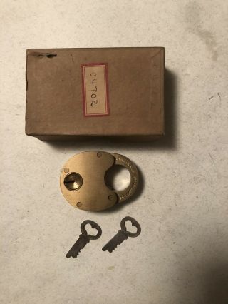 Vintage Eagle Lock Co.  Brass Padlock With Two Keys Model 04702