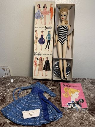 Vintage Blonde 3 Ponytail Barbie With Stand & Outfit
