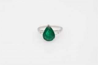 Antique 1930 $10,  000 5ct Pear Cut Colombian Emerald Diamond Platinum Ring Signed