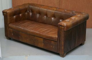 Vintage Heritage Brown Biker Tan Heritage Leather 2 - 3 Seater Contemporary Sofa