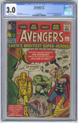 Avengers 1 Cgc 3.  0 Vintage Marvel Comic Mega Key 1st Team Vs Loki