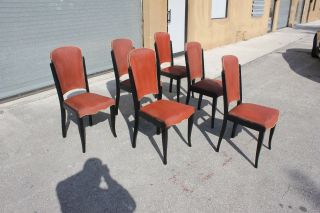1940s Vintage French Art Deco Solid Ebony Dining Chairs - Set of 6 2