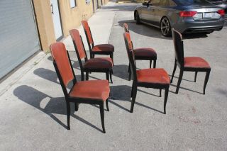 1940s Vintage French Art Deco Solid Ebony Dining Chairs - Set of 6 3