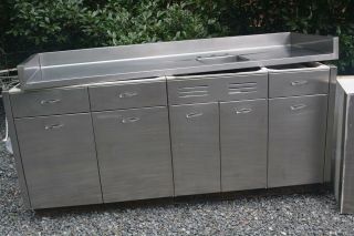 Vintage Geneva Stainless Steel Kitchen Cabinets & Elkay Sink In Long Work Top Va