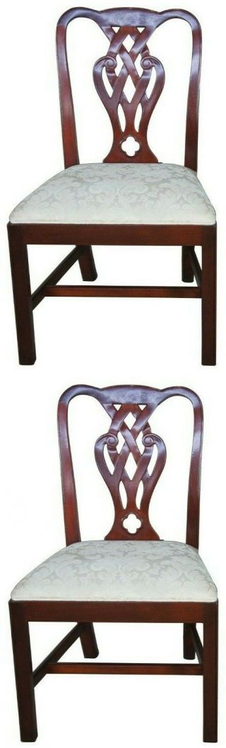 2 Vintage Baker Chippendale Style Pretzel Back Mahogany Side Chairs