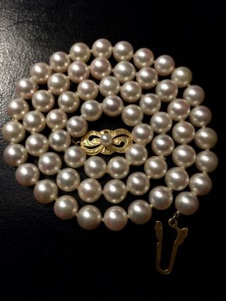 Vintage Saltwater 100 Authentic Mikimoto Pearl Necklace 18k Solid Gold